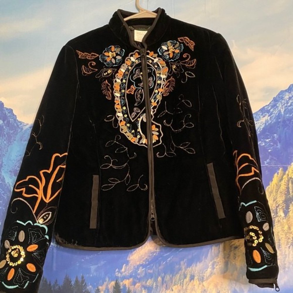 BOHO Harve Benard Velvet Embroidered Jacket Size 8